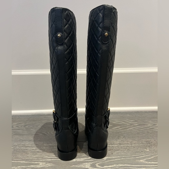 NWOT Kate Spade Sutton Quilted Riding Pull On Boots. Black/gold buckles 6 1/2 - Picture 2 of 10